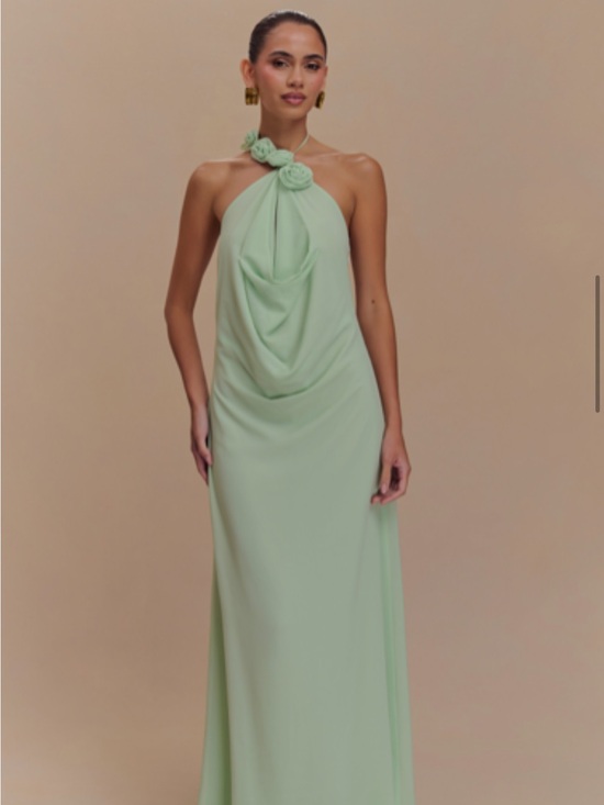 Meshki Dresses & Skirts - Meshki Mint Halter Maxi Dress with Rosette Neckline